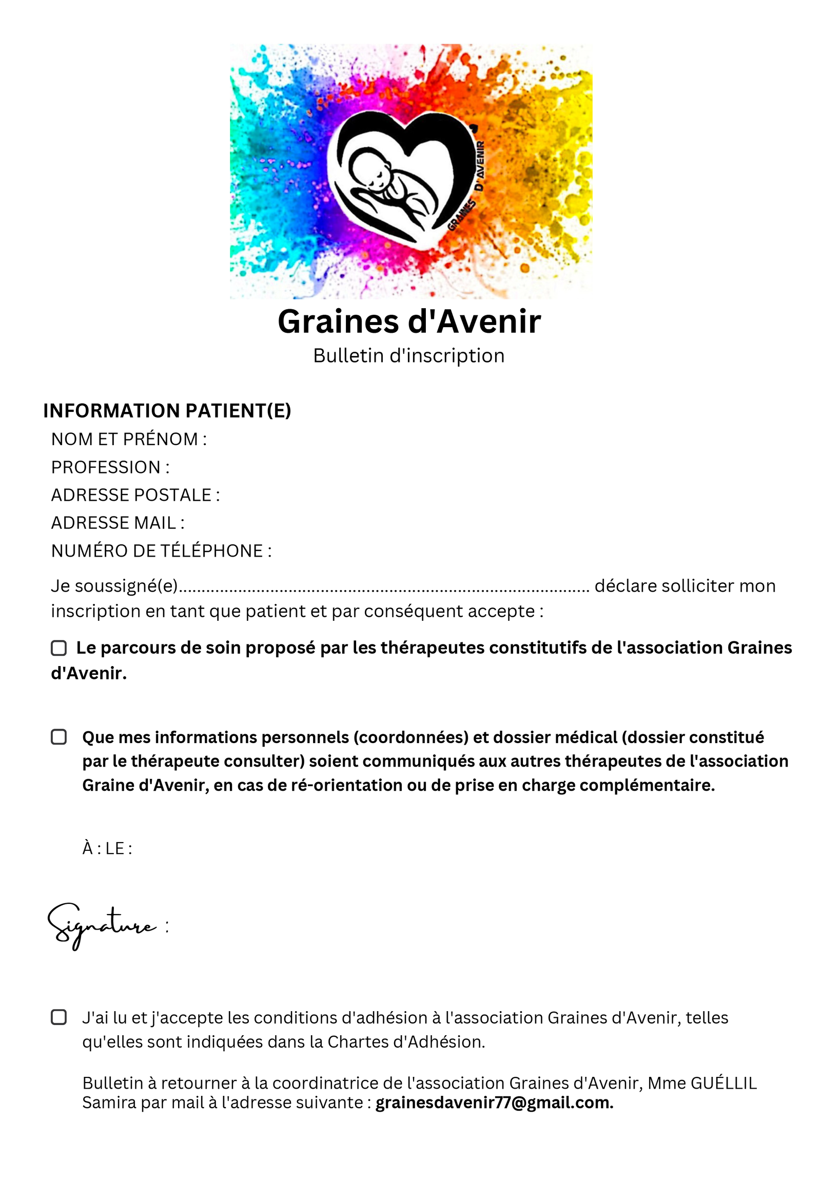 Bulletin d'inscription Patient