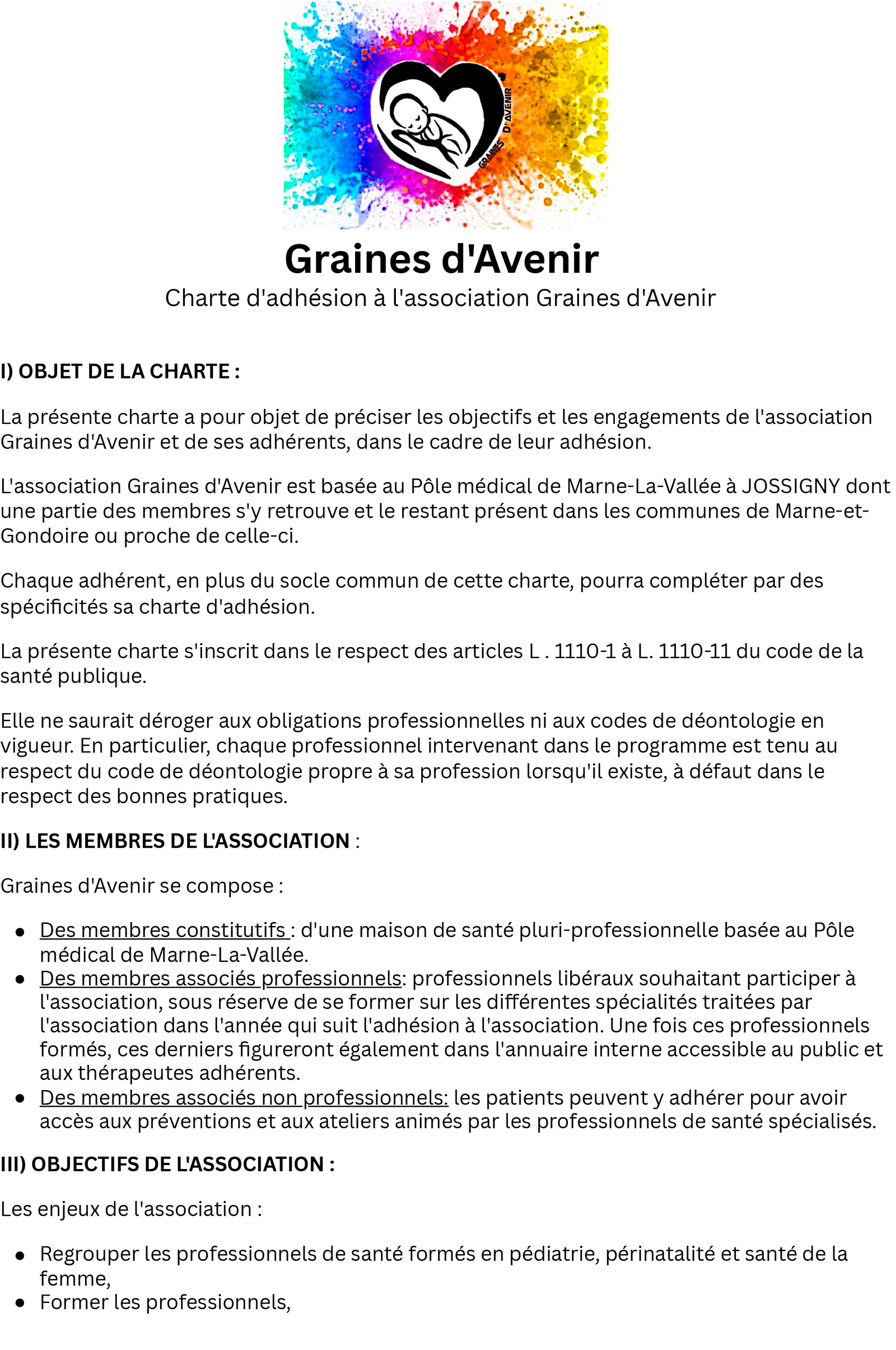 CHARTE D'ADHÉSION GRAINES D'AVENIR